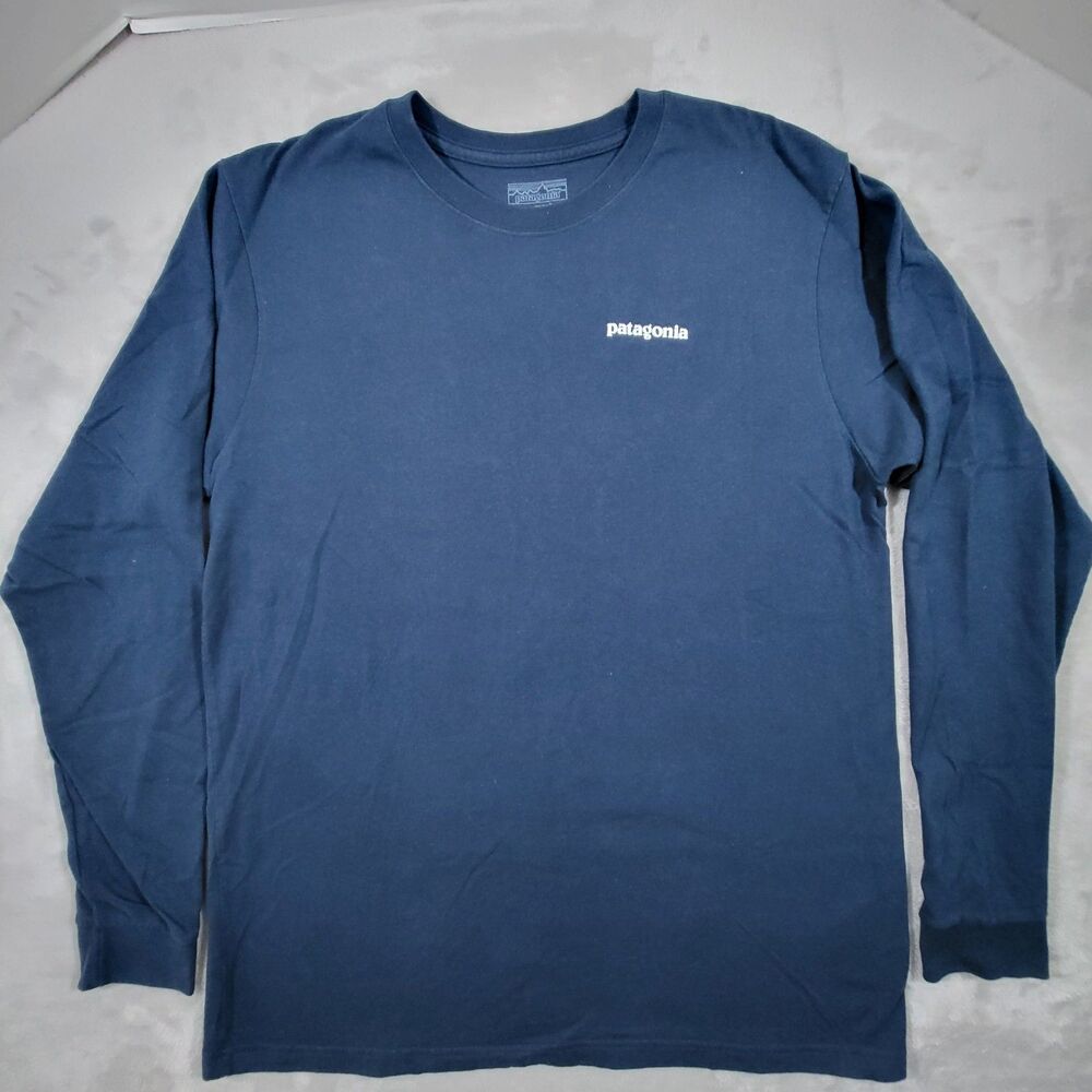 Patagonia Shirt Mens Large Blue L/S Responsibili-Tee Work Wear Graphic P-6 Logo